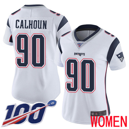 New England Patriots Football 90 100th Limited White Women Shilique Calhoun Road NFL Jersey